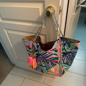Lilly Pulitzer Pink and Blue Tropical Tote Bag